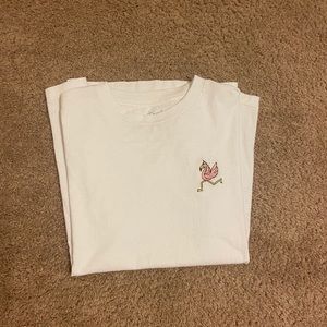 White T-shirt with flamingo logo on front
